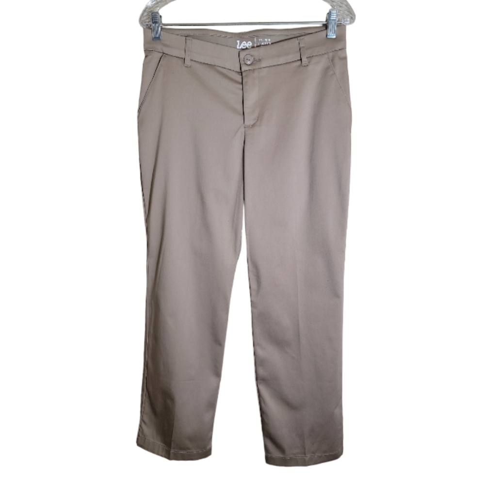Lee petite straight leg khaki pants mid rise ankle cropoed tan women's size 8P